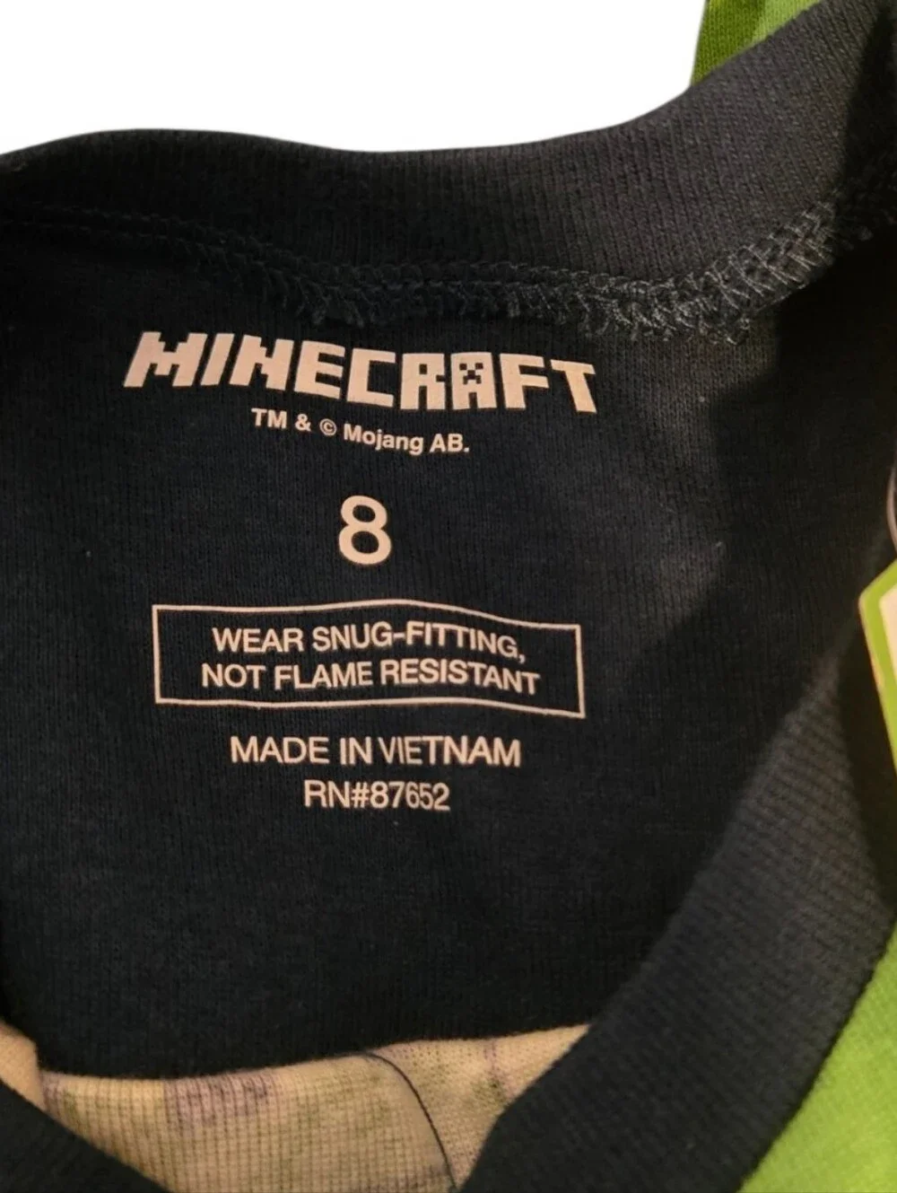 NWT Kids 'Beware of the Dark' Green Minecraft Pajama Set Sz 8